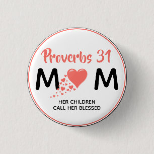 Bóton Redondo 2.54cm Dia de as mães Coral MOM MÃE PROVERBS 31