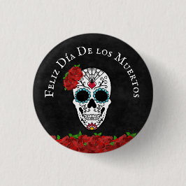 Bóton Redondo 2.54cm Dia De Los Muertos Red Turquoise Crânio