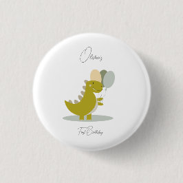 Bóton Redondo 2.54cm Dinossauro Cinza Verde Amarelo Primeiro Aniversári