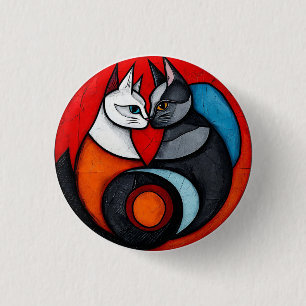 Bóton Redondo 2.54cm Dois Gatos em Desenho Circular Vibrante