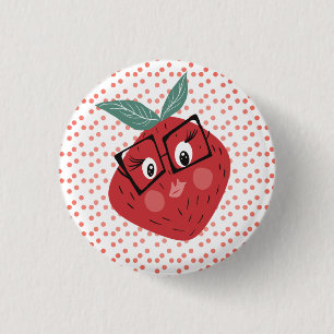 Bóton Redondo 2.54cm Doodle de desenho à mão de morango fofo    