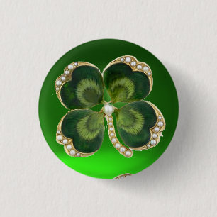 Bóton Redondo 2.54cm Dourado Saint Patrick Shamrock Jewel com Pérolas
