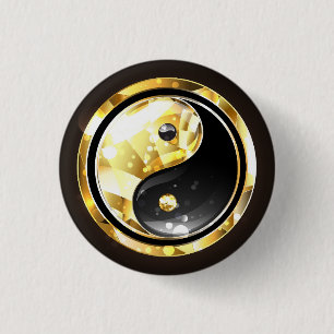 Bóton Redondo 2.54cm Dourado Yin Yang a preto