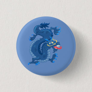 Bóton Redondo 2.54cm Dragão Oriental Azul