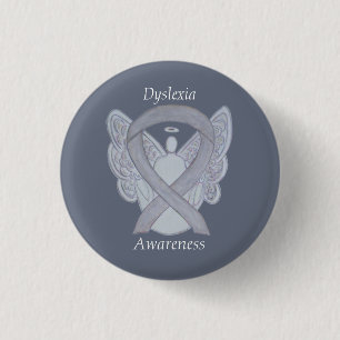 Bóton Redondo 2.54cm Dyslexia Silver Sensibilização Ribbon Angel Pin Pe