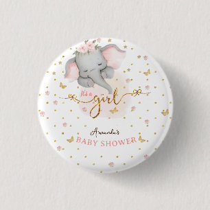 Bóton Redondo 2.54cm É um chá de menina elefante rosa