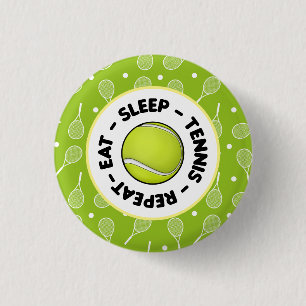 Bóton Redondo 2.54cm Eat Sleep Tênis Repita com Ball e raquete verde