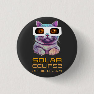 Bóton Redondo 2.54cm Eclipse Solar com Gato