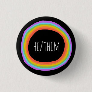 Bóton Redondo 2.54cm ELE/ELES Contém Círculo Arco-Íris Colorido Pret