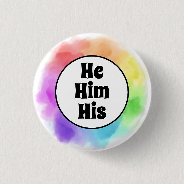 Bóton Redondo 2.54cm Ele Suas Pronounes em Círculo de Aquarela (Frente)