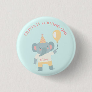 Bóton Redondo 2.54cm Elefante com chapéu e festa de aniversário de balã