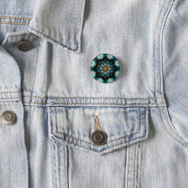 Bóton Redondo 2.54cm Elegante Blue Mandala | Sacred Geometry Boho | Zen (In Situ)