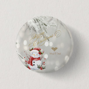 Bóton Redondo 2.54cm Elegante Coração de Brilho Dourado Boneco de Neve
