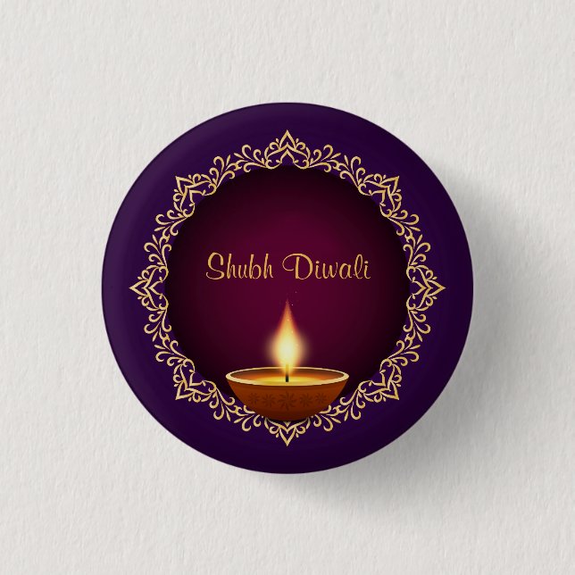 Bóton Redondo 2.54cm Elegante Diwali Diyas Purple (Frente)