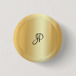 Bóton Redondo 2.54cm Elegante Faux Dourado Monogramado Adicionar Seu Te