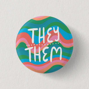 Bóton Redondo 2.54cm ELES/ELES Pronuncia Manual Colorida Verde Rosa