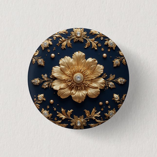 Bóton Redondo 2.54cm Embelezamento Floral Dourado (Frente)