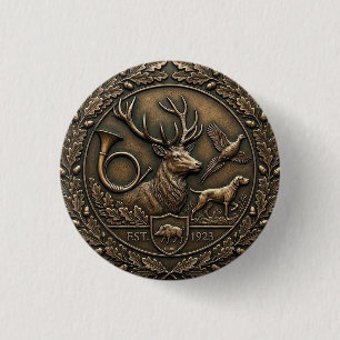 Bóton Redondo 2.54cm Emblema de Caça em Hunter Verde e Bronze