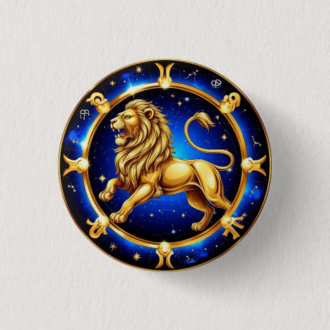 Bóton Redondo 2.54cm Emblema de Leão do Zodíaco (Frente)