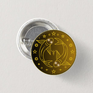 Bóton Redondo 2.54cm Emblema do Zodíaco de Peixes Símbolo Celestial M
