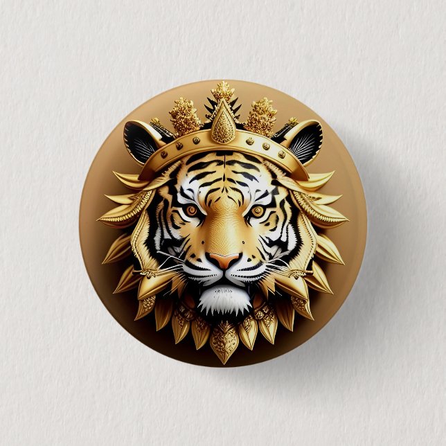 Bóton Redondo 2.54cm Emblema Dourado da Crista do Tigre (Frente)