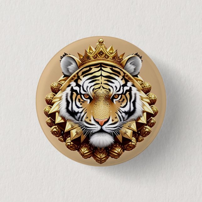 Bóton Redondo 2.54cm Emblema Dourado da Crista do Tigre (Frente)