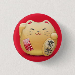 Bóton Redondo 2.54cm emblema maneki-neko Gato japonês