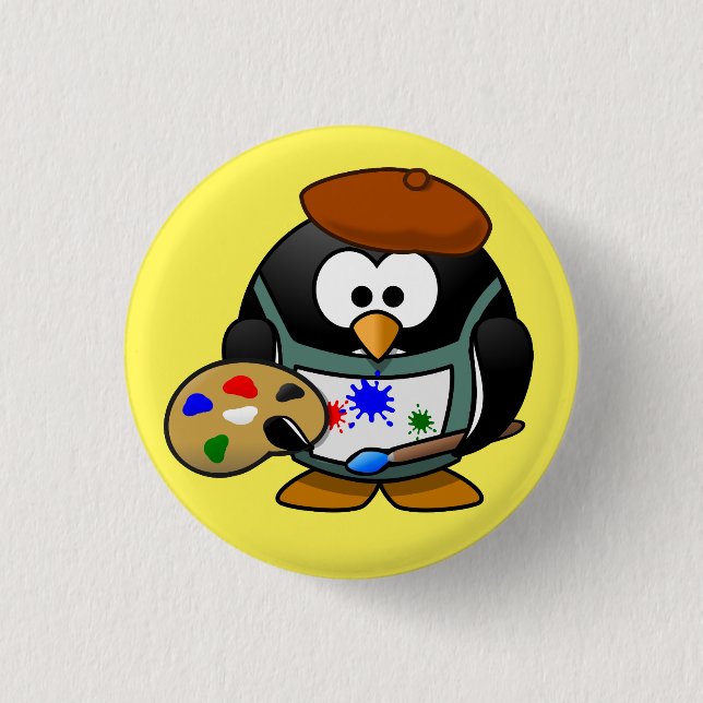 Bóton Redondo 2.54cm emblema pinguim pintor (Frente)