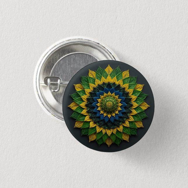 Bóton Redondo 2.54cm Emerald & Gold Foliage - Enamel Pin (Frente & Verso)