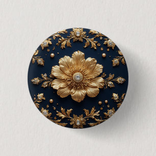 Bóton Redondo 2.54cm Enfeite Floral Dourado