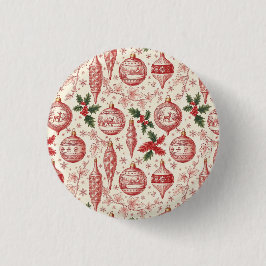 Bóton Redondo 2.54cm Enfeites de Natal em Toile Vermelho Chinoiserie