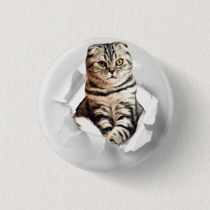 Bóton Redondo 2.54cm Engraçado ilusão de papel rasgado por um gato gr