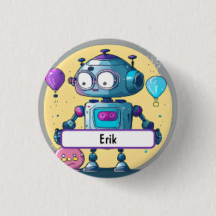 Bóton Redondo 2.54cm Erik, o Brainy Bot com o Nametag Personalizado