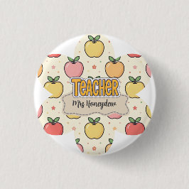Bóton Redondo 2.54cm Escola do Professor Amarelo Padrão de Maçã 