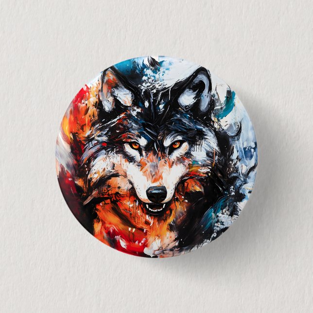 Bóton Redondo 2.54cm Espírito Selvagem Abstrato Lobo (Frente)