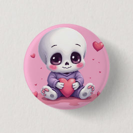 Bóton Redondo 2.54cm Esqueleto Kawaii Segurando Coração