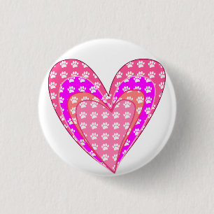 Bóton Redondo 2.54cm Estampas De Cães E Corações Rosa