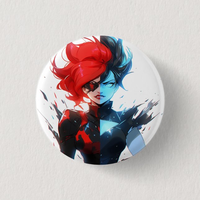 Bóton Redondo 2.54cm Estilo Gado de Gelo Vermelho Azul (Frente)