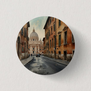 Bóton Redondo 2.54cm Estilo Vintage Roma Viagem Italiana Aquarela
