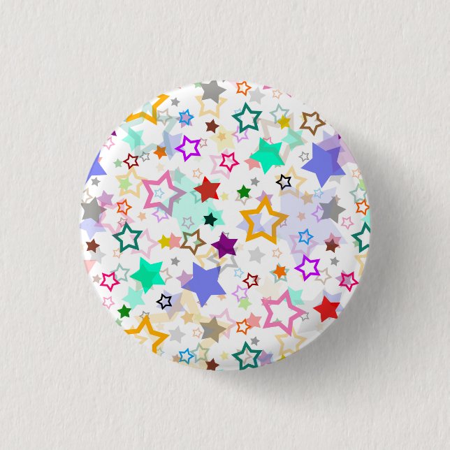 Bóton Redondo 2.54cm Estrelas Coloridas Brancas  (Frente)