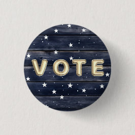Bóton Redondo 2.54cm Estrelas de Madeira Azul Rústica Voto