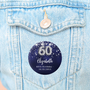 Bóton Redondo 2.54cm Estrelas de prata azuis do marinho 60.o aniversári