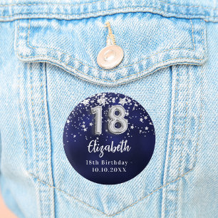 Bóton Redondo 2.54cm Estrelas de prata azuis do marinho de 18 anos