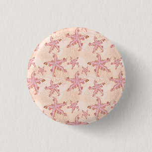 Bóton Redondo 2.54cm Estrelas-do-mar e Coral Padrão Pastel Rosa