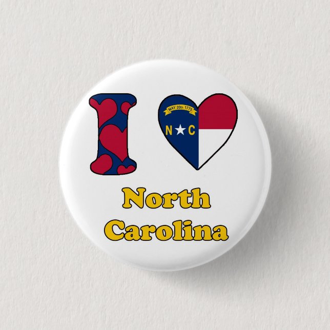 Bóton Redondo 2.54cm Eu amo a Carolina do Norte (Frente)