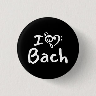 Bóton Redondo 2.54cm Eu amo coração Bach Música Clássica Texto Branco