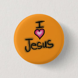 Bóton Redondo 2.54cm Eu Amo Jesus Eu Coração Jesus Laranja