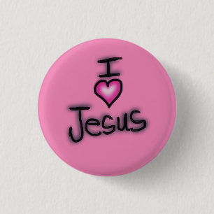 Bóton Redondo 2.54cm Eu Amo Jesus Eu Coração Jesus Rosa 