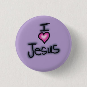 Bóton Redondo 2.54cm Eu Amo Jesus Eu Coração Jesus Roxo