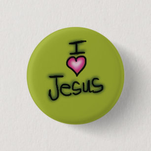 Bóton Redondo 2.54cm Eu Amo Jesus Eu Coração Jesus Verde